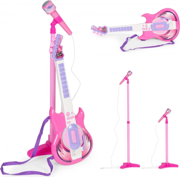 Gyerek elektromos gitár és mikrofon készlet állítható állvánnyal