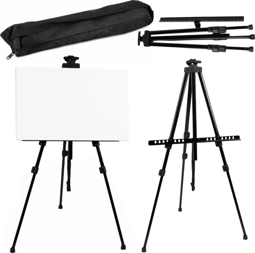 Fém festőállvány (sztaluga) plein airhez, tripod tokkal, fekete 158 cm