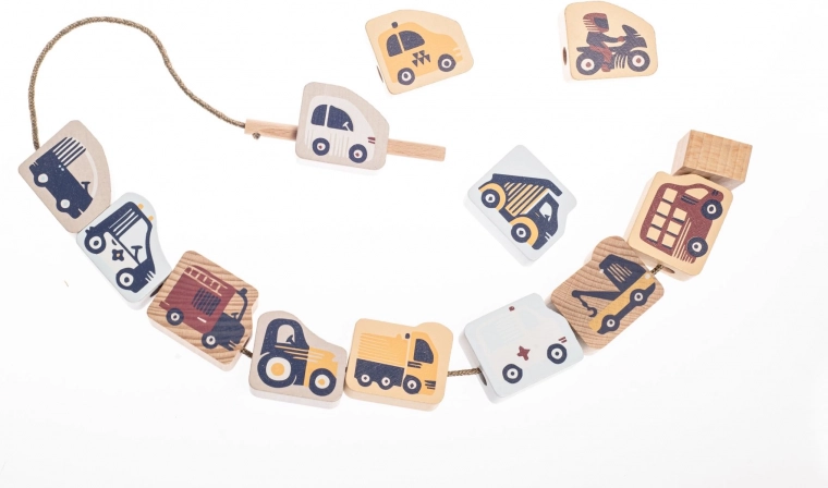 Cubika pasztell fűzős közlekedési eszközök – fa fűzős készlet