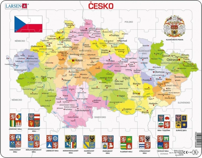 Larsen puzzle, Cseh Köztársaság térképe régiókkal, 70 darabbal