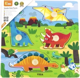 Fa puzzle fogantyúkkal Dinoszauruszok Viga