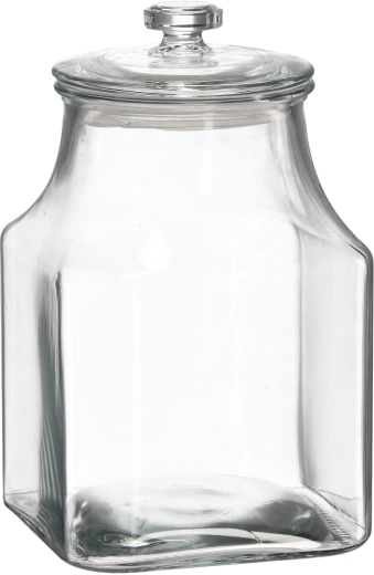 Üveg, négyzet alakú tárolóedény 3,3 l üveg fedéllel