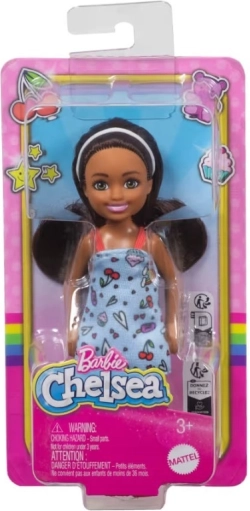 BARBIE Chelsea baba – kék ruha színes mintával