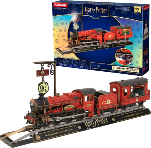 Puremind Harry Potter Hogwarts Express fa 3D fából készült vonatmodell fénnyel és hanggal