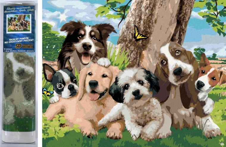 Gyémántszemes festés vidám kutyacsapat 30 × 40 cm