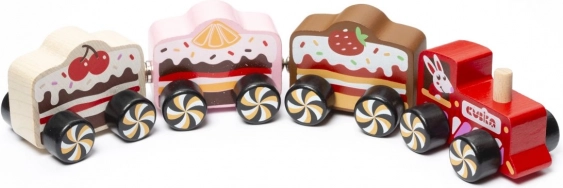 Fából készült mágneses vonat Cakes, 4 darabos, CUBIKA