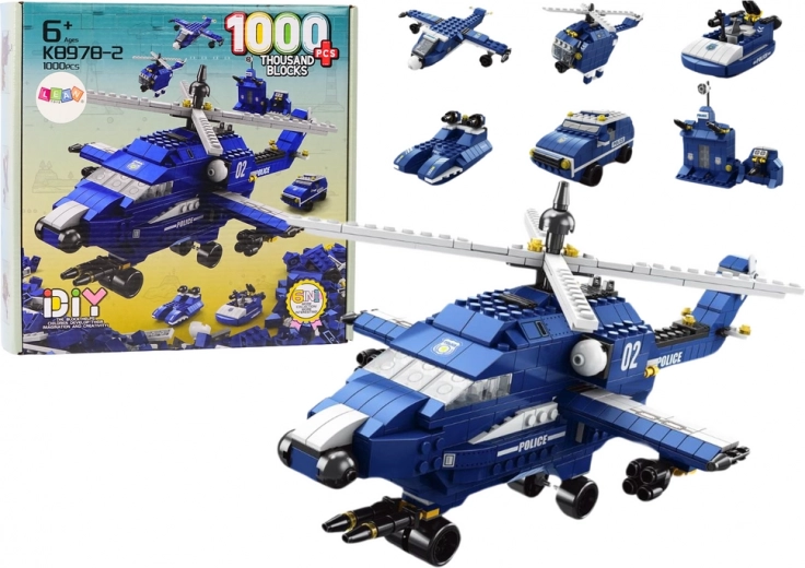 Rendőrségi helikopter Építőkockák 6 az 1-ben kék 1000 db