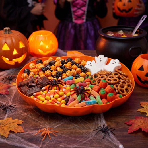 Narancssárga, tök alakú halloweeni tálalótál