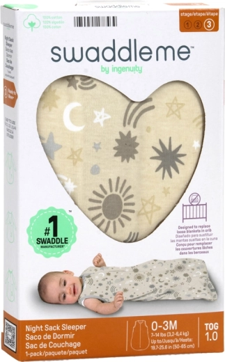 Pamut hálózsák SwaddleMe™ Celestial Dance, 1 TOG, 0–3 hónapos korig