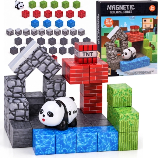 Mágneses építőkockák Panda, 41 darabos
