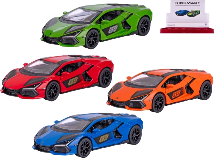 Lamborghini Revuelto fém autómodell 1:38 méretarányban, lendkerekes meghajtással, Kinsmart