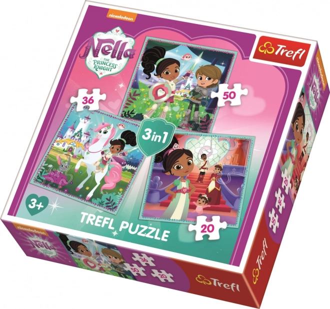 Trefl puzzle Nella, a lovagok hercegnője – 3 az 1-ben készlet (20, 36, 50 darab)