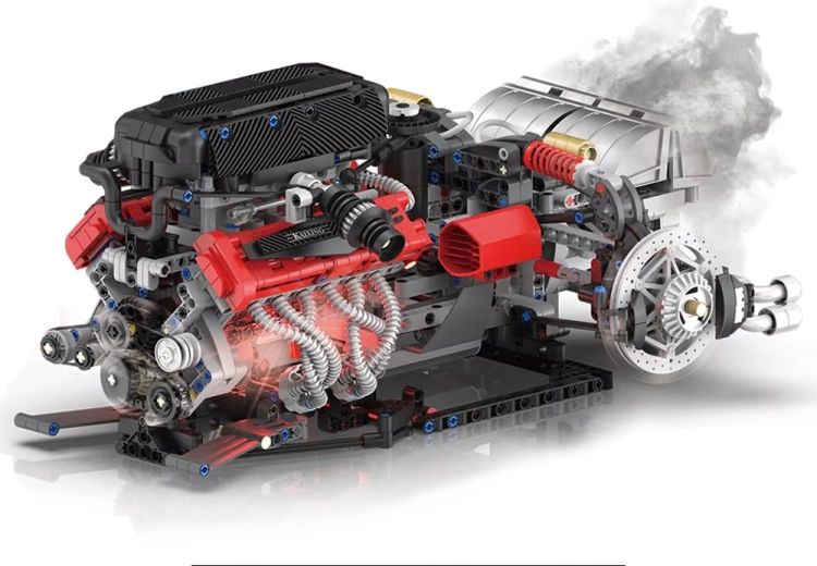 Realista V12 motor működő mechanizmusokkal