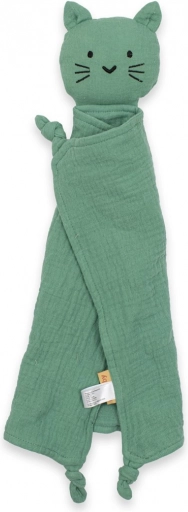 New Baby muszlin alvós játék macska mintával, menta színben