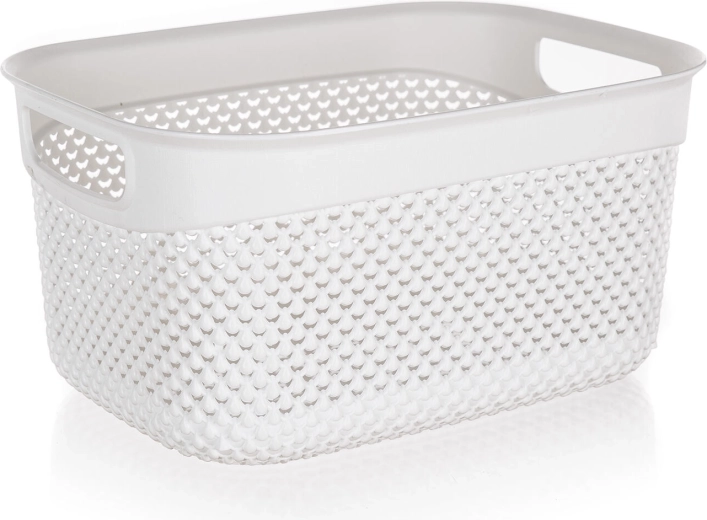 Műanyag rattan hatású kosár, 6,6 l, fehér, 29 × 21,5 × 15 cm