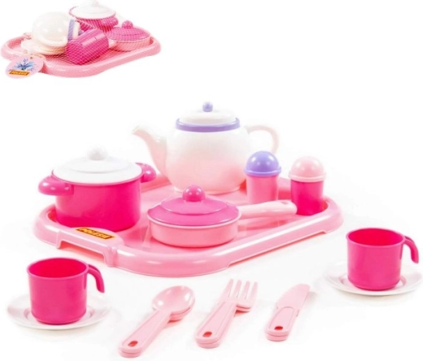 Nastenka gyermek étkészlet 2 személynek tálcával, 19 darab