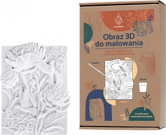 Candellana gipsz 3D kifestő – pünkösdi rózsa virágok, szett festékekkel és ecsetekkel
