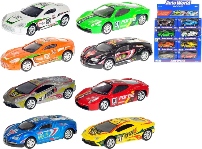 Fém versenyautó 1:43 hátrahúzós mechanikával, 10 cm