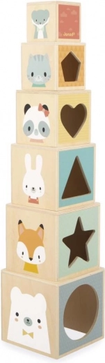 fa állatfigurás JANOD rakosgató kockatorony