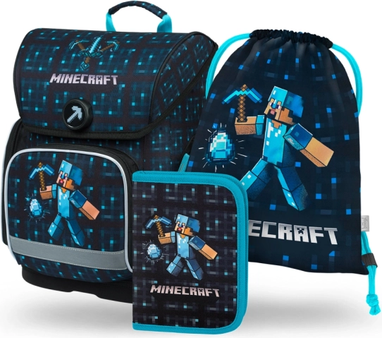 Minecraft kék fejsze ergonomikus iskolai táskaszett