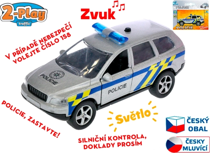 11 cm-es rendőrautó visszahúzós meghajtással és fénnyel, magyarul beszélő