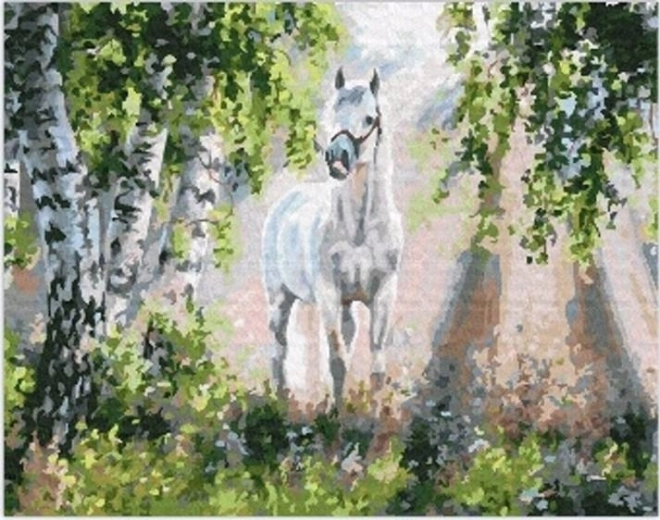 Gyémántfestés fehér ló 30 × 40 cm
