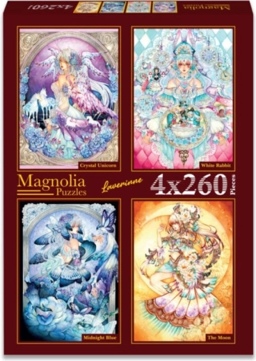 Magnolia puzzle kristály unikornis, fehér nyúl, éjkék és hold 4×260 darab