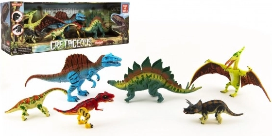 krétakori dinoszaurusz készlet 6 db műanyag figurával dobozban