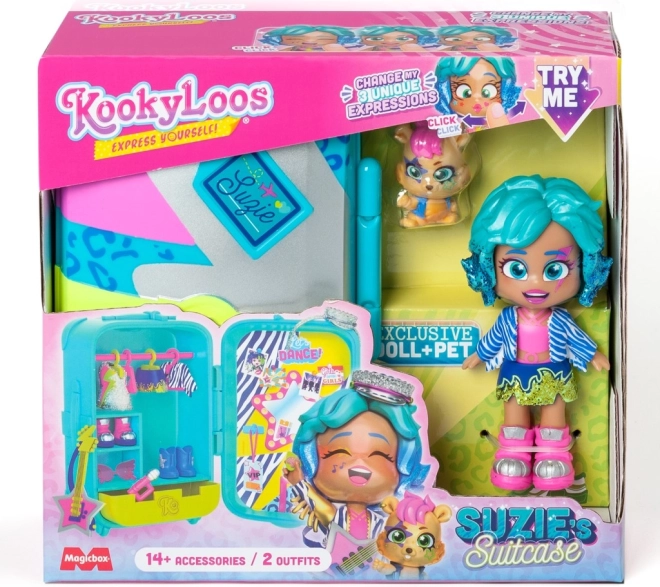 KookyLoos baba Suzie Q bőröndben