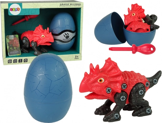 építőkészlet dinoszaurusz triceratops tojással és csavarhúzóval