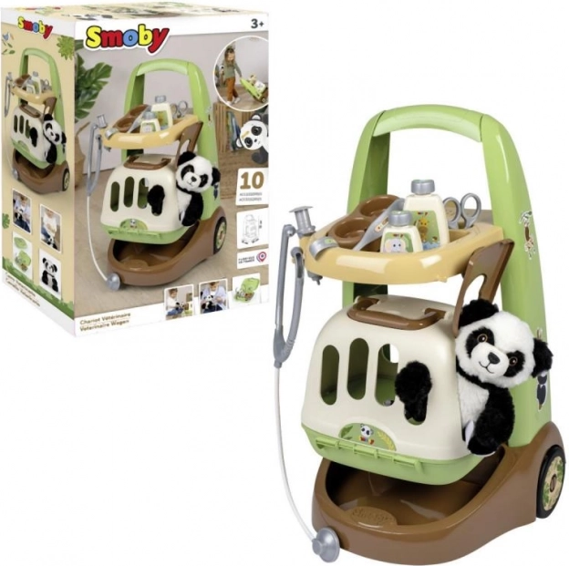 Smoby állatorvosi kocsi pandával és 2 az 1-ben szállító dobozzal