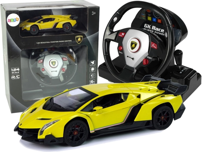 Távirányítós Lamborghini Veneno Sárga Autó Kormánnyal