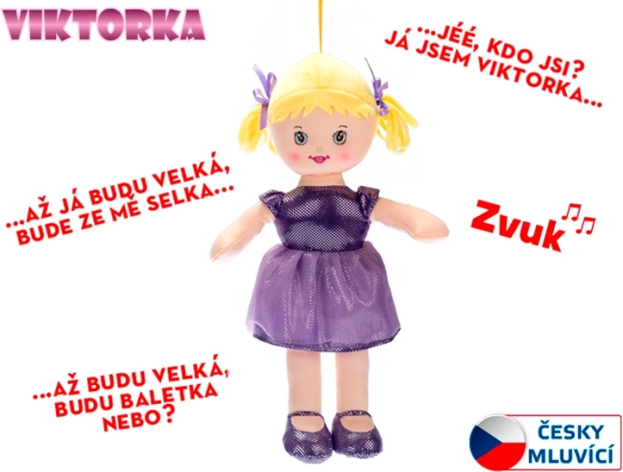 Viktorka rongybaba beszélő, 32 cm, lila