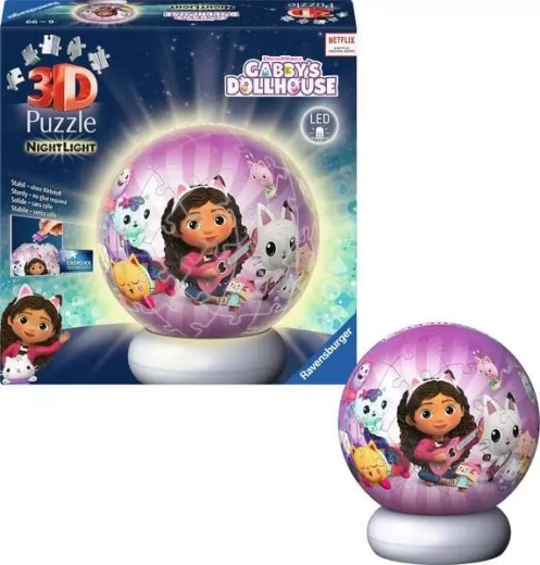 Ravensburger világító 3D Puzzleball Gabi varázsháza – éjszakai kiadás (72 darabos)