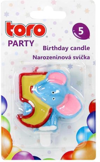TORO születésnapi gyertyaszám 5 elefánttal, 5 cm
