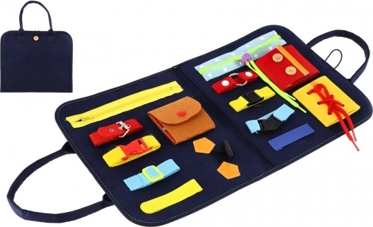 Oktató filc motorikus tábla cipzárokkal, gombokkal és csatokkal 24 × 27 × 4 cm