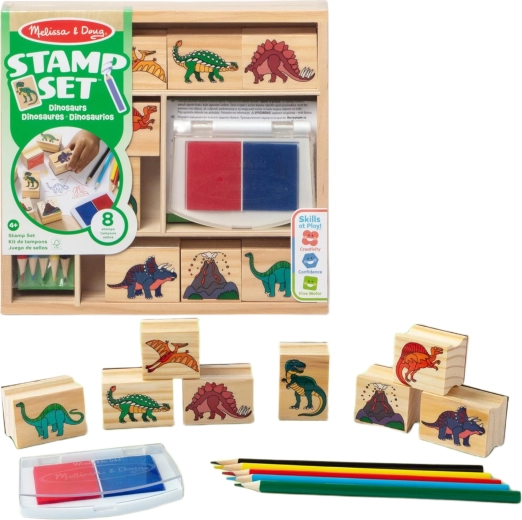Melissa & Doug kreatív dinoszaurusz készlet – pecsétek, kétszínű tintapárna és színes ceruzák