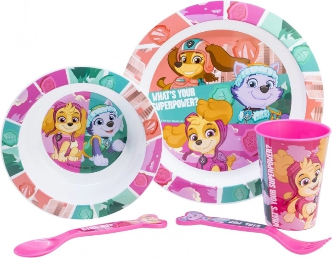 Gyermek étkező szett 5 az 1-ben PAW PATROL rózsaszín