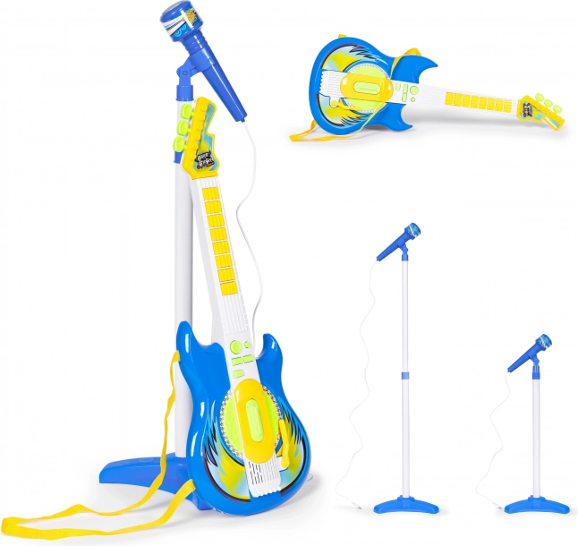 Elektromos gitár mikrofonnal és állvánnyal gyerekeknek, MP3 kompatibilis, kék