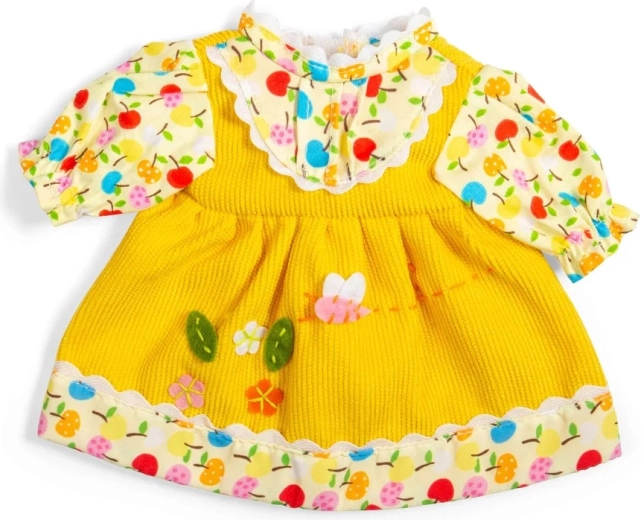 Bigjigs Toys sárga ruha almácskákkal és virágokkal 28 cm-es babához