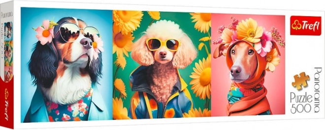 Trefl panorámás puzzle – kutyák divatbemutatója, 500 darab