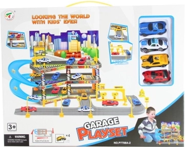 Háromszintes garázs kisautókkal