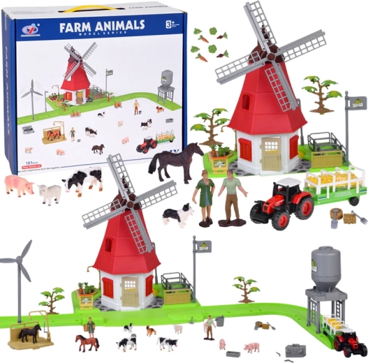 Farmerszett szélmalommal és figurákkal