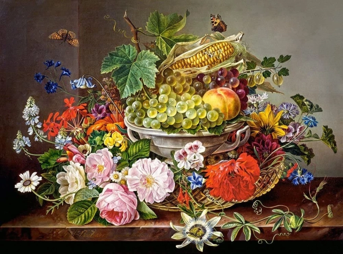 Csendélet virágokkal és gyümölcsökkel – 2000 darabos Castorland puzzle