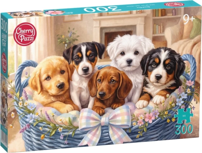 Cherry Pazzi puzzle kölyökkutyák kosárban, 300 darabos
