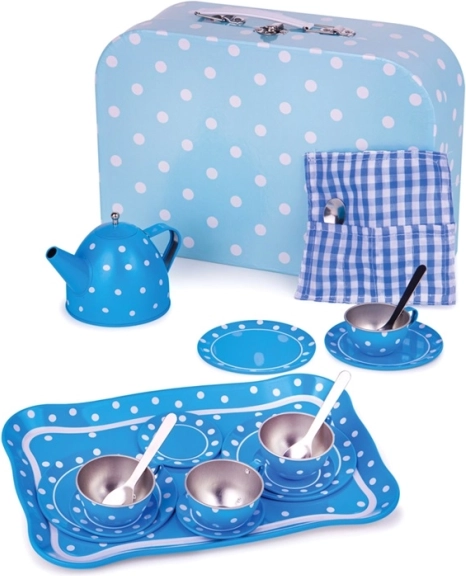 BIGJIGS TOYS kék pöttyös teaszett
