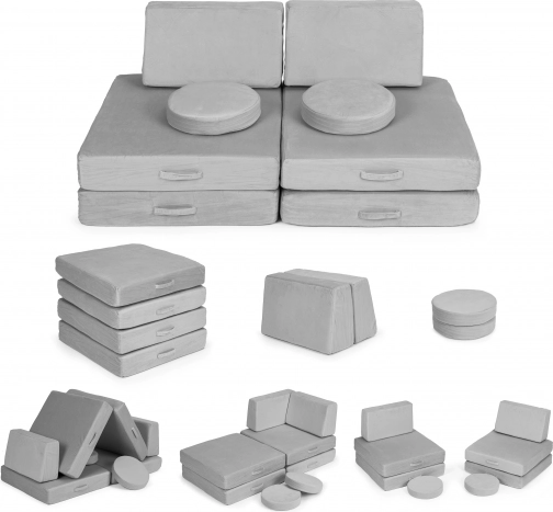 Nagy összecsukható moduláris gyerek kanapé DIY, 8 puha párna – szürke ECOTOYS