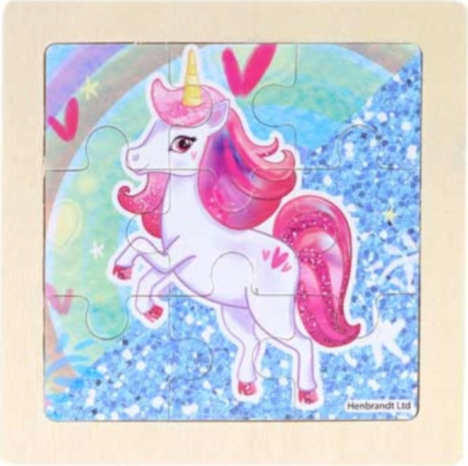 Fa puzzle rózsaszín unikornissal, 9 darabos
