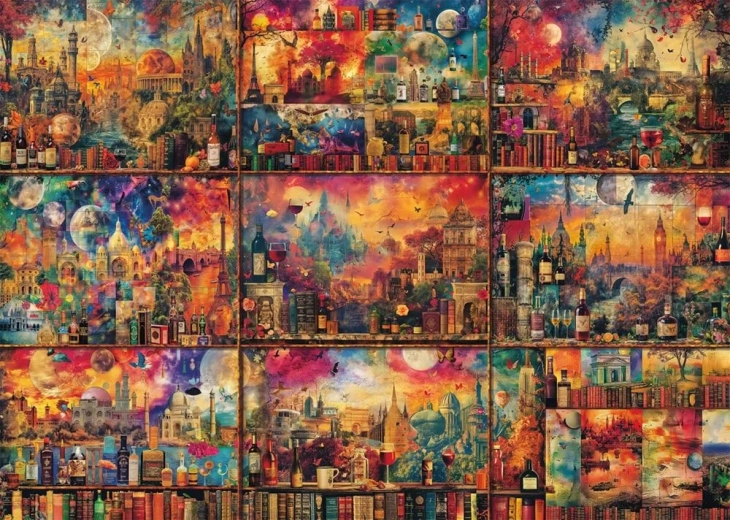 Utazás könyvekkel és borral puzzle 2000 darab
