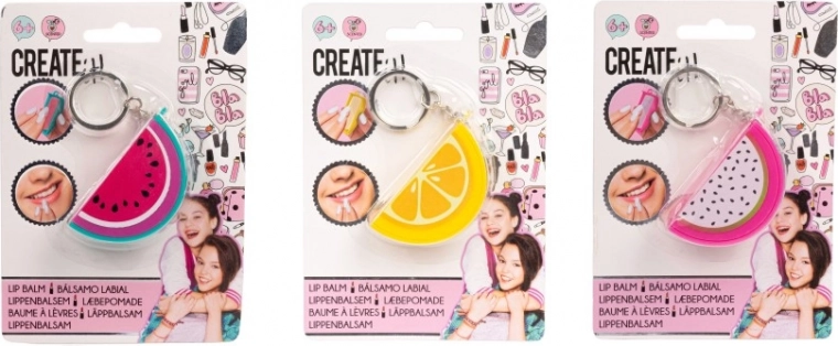 Gyümölcs alakú ajakbalzsam medállal
